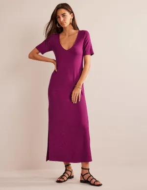 Rib Jersey Midi T-shirt Dress-Raspberry Radiance