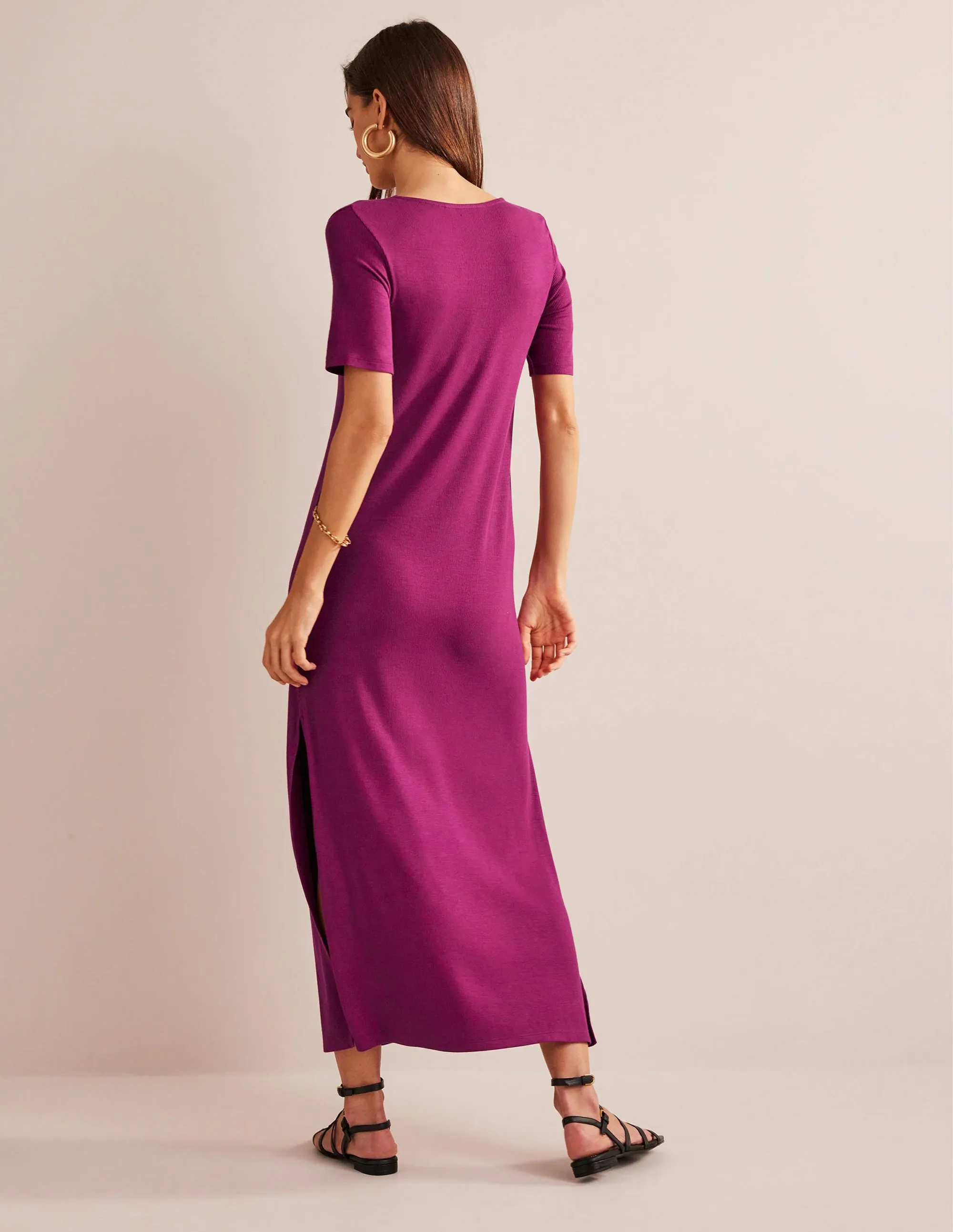 Rib Jersey Midi T-shirt Dress-Raspberry Radiance