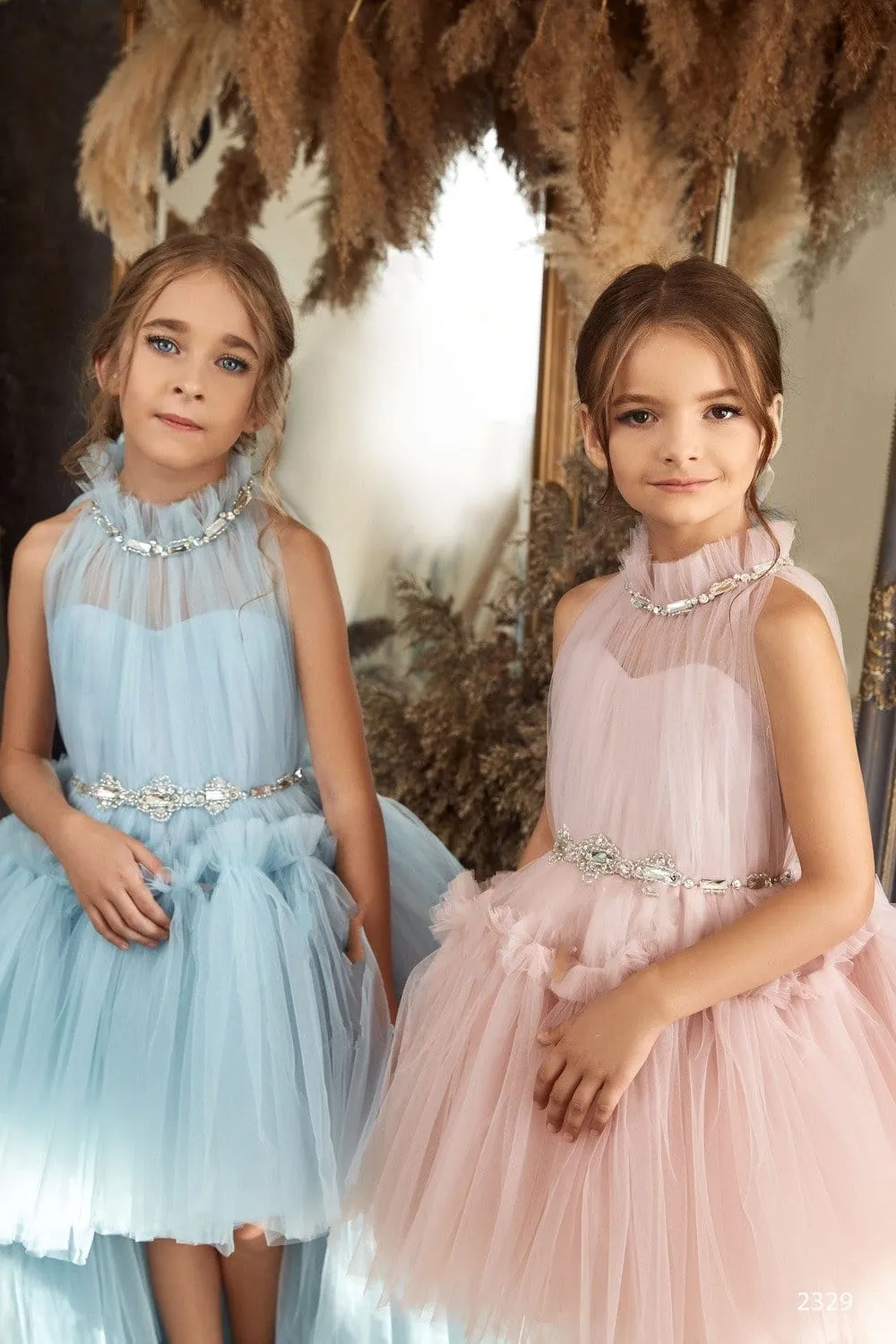 Ruffle High Low Party Dress with Detachable Train