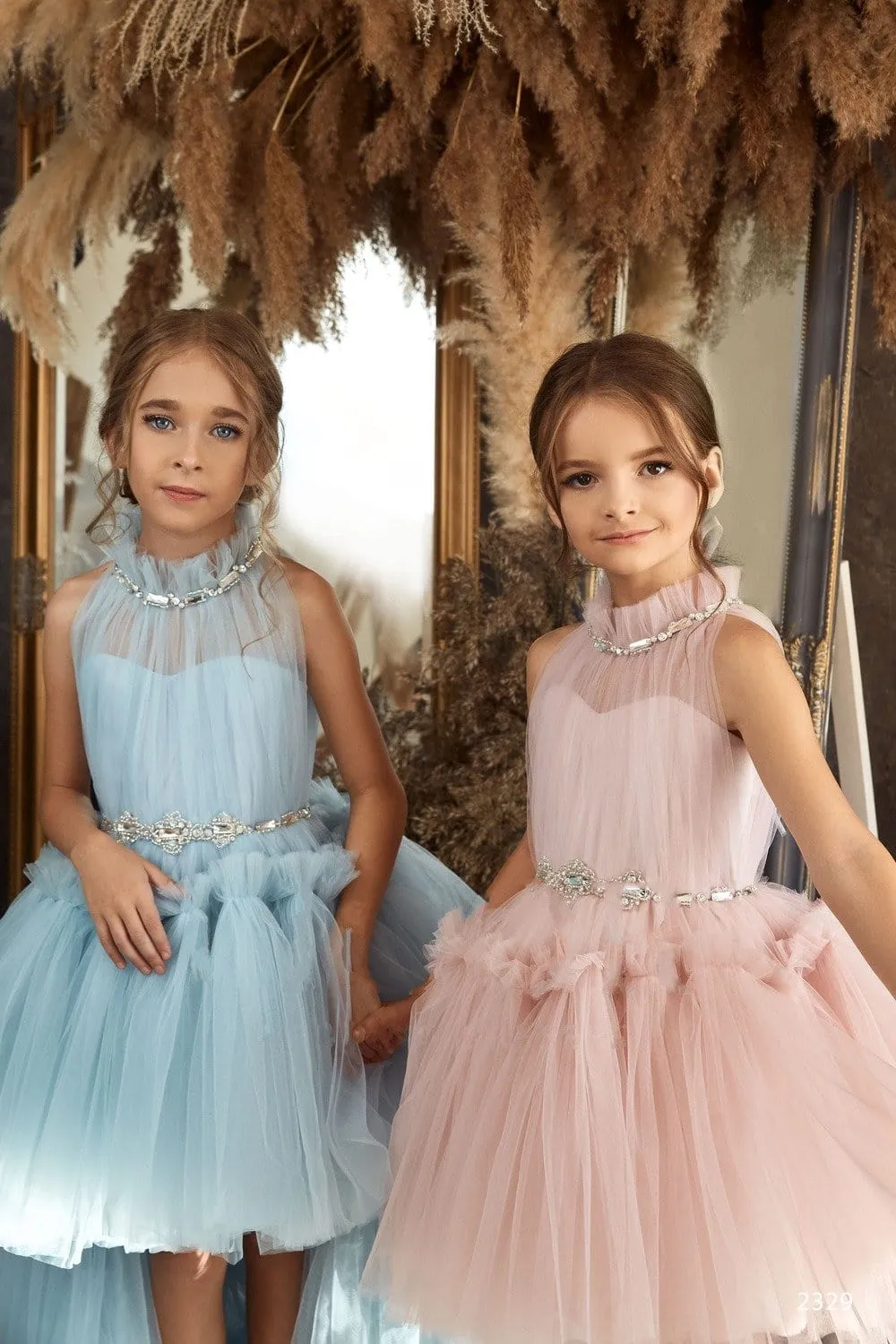 Ruffle High Low Party Dress with Detachable Train