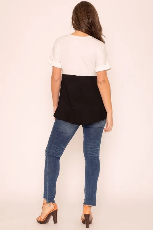 TEEK - Plus Size Short Cuff Sleeve Color Block
