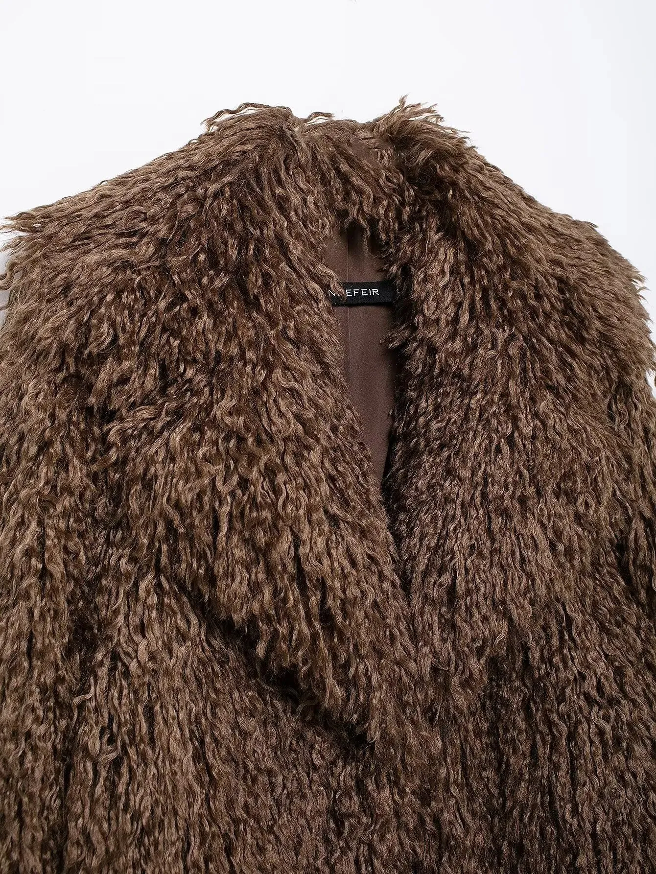 Turn Down Collar Faux Fur Coat