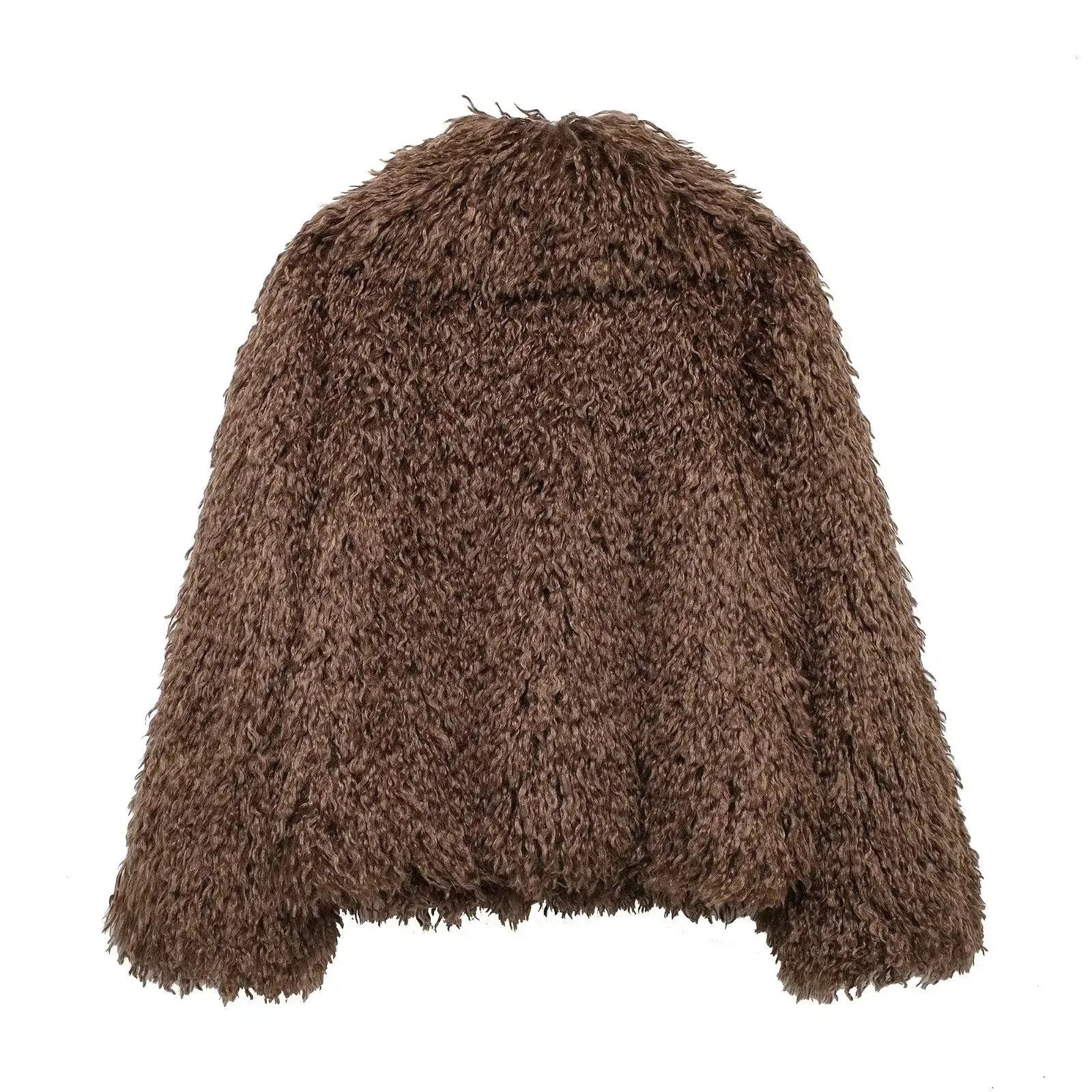Turn Down Collar Faux Fur Coat