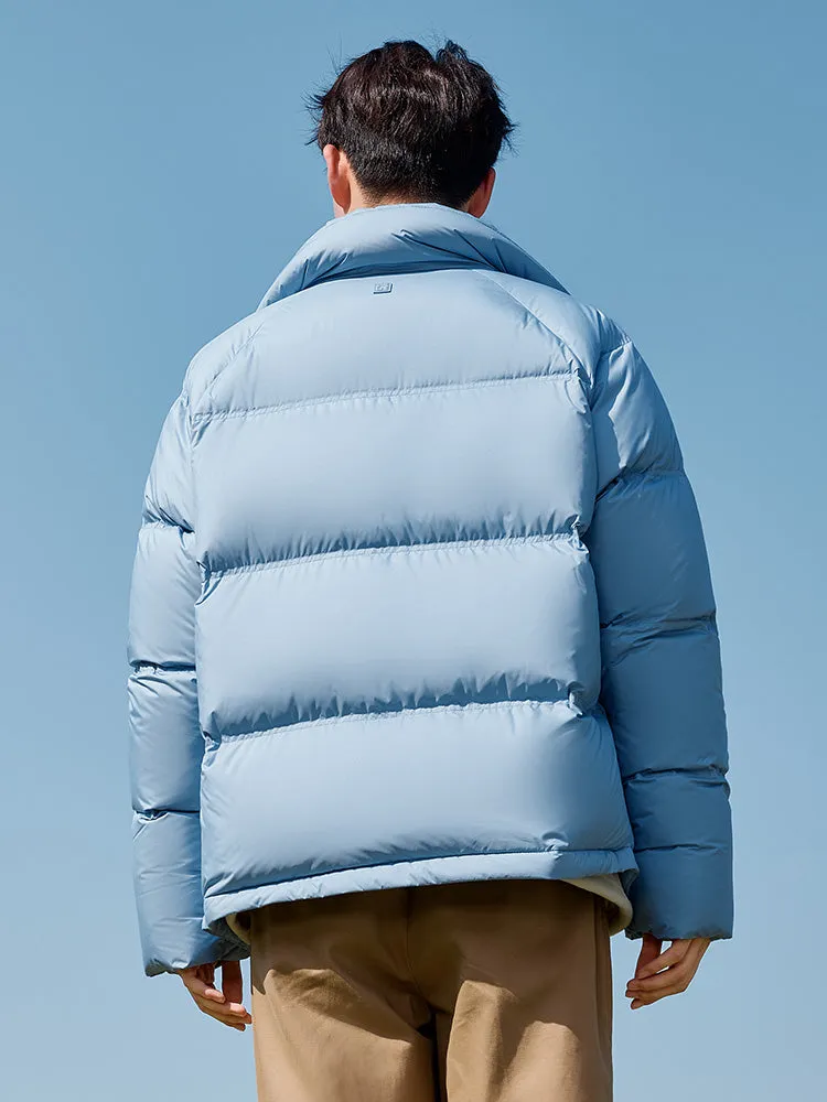 Unisex gray and white short thick down jacket