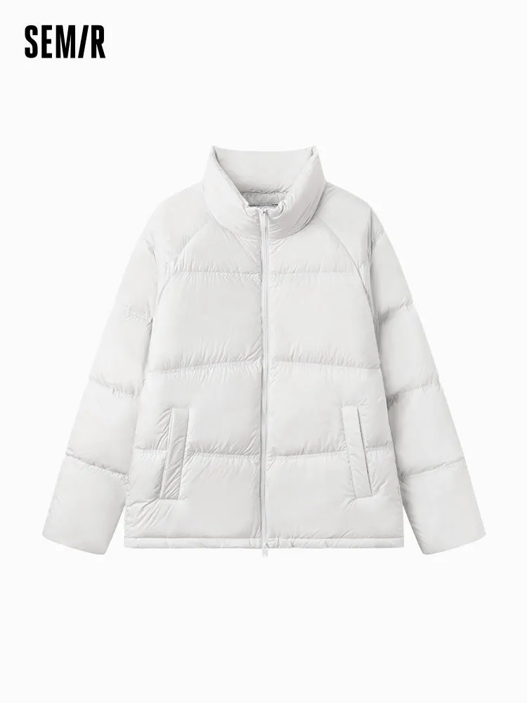 Unisex gray and white short thick down jacket