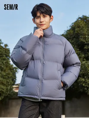 Unisex gray and white short thick down jacket