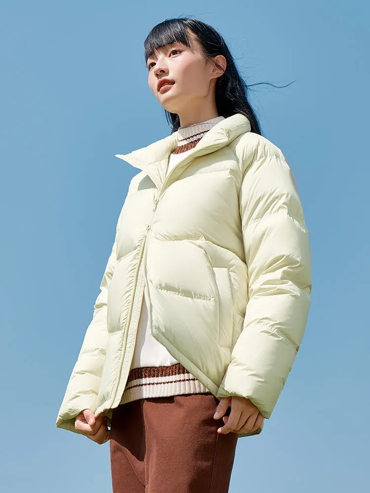 Unisex gray and white short thick down jacket