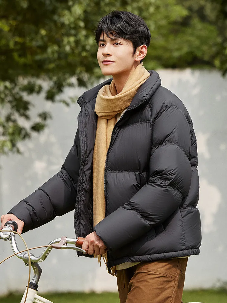 Unisex gray and white short thick down jacket