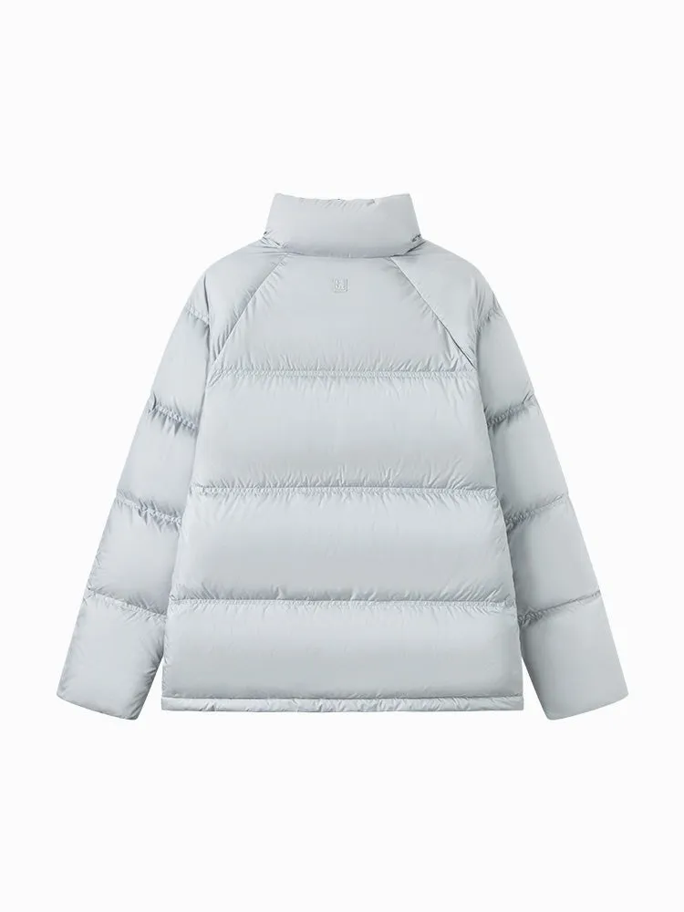 Unisex gray and white short thick down jacket