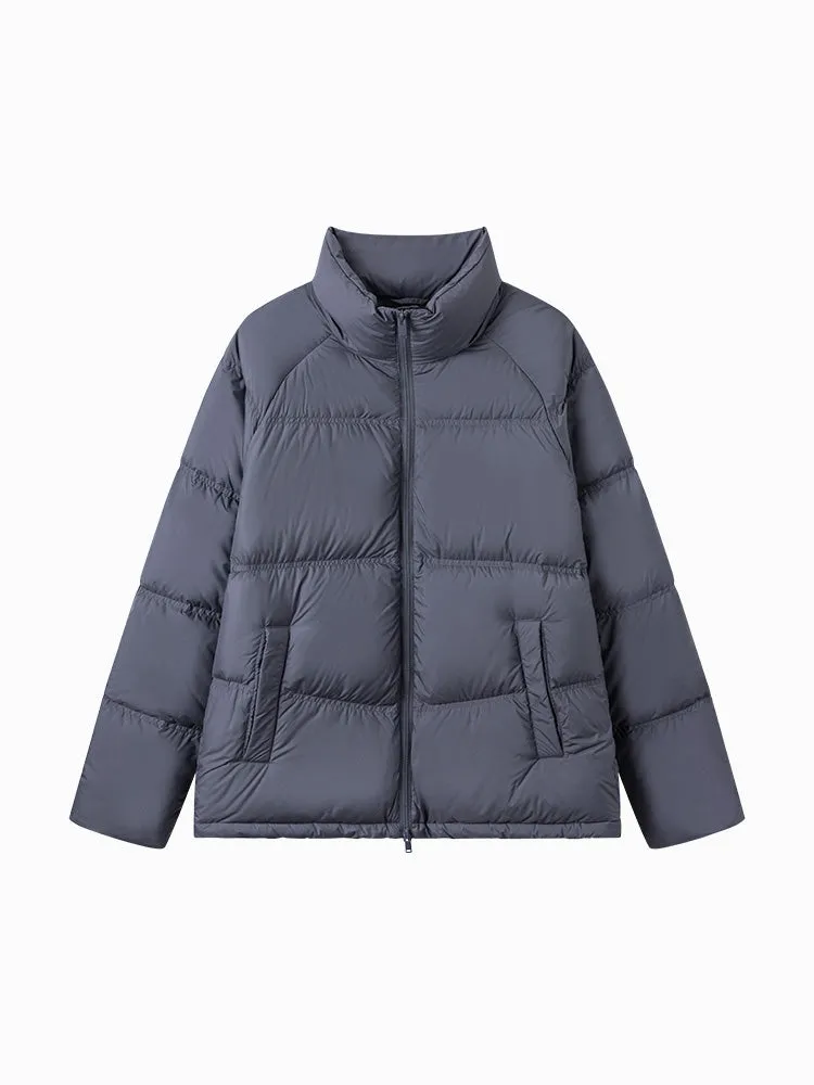 Unisex gray and white short thick down jacket