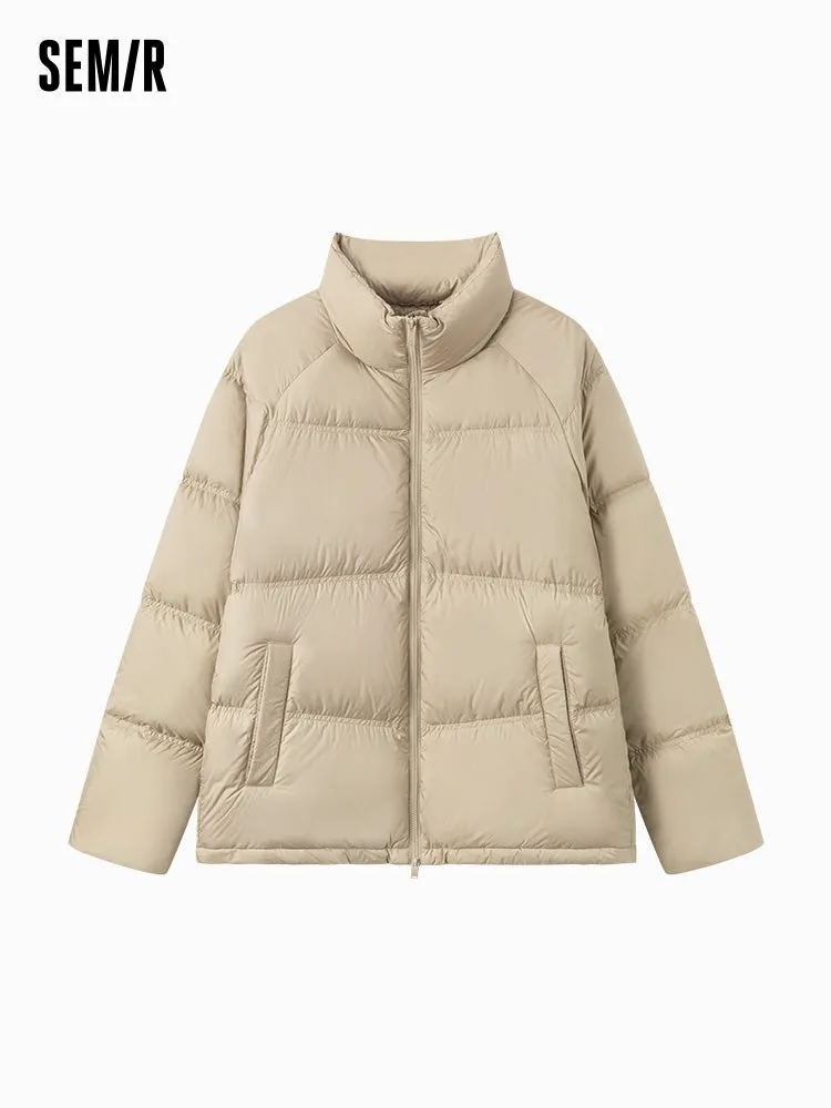Unisex gray and white short thick down jacket