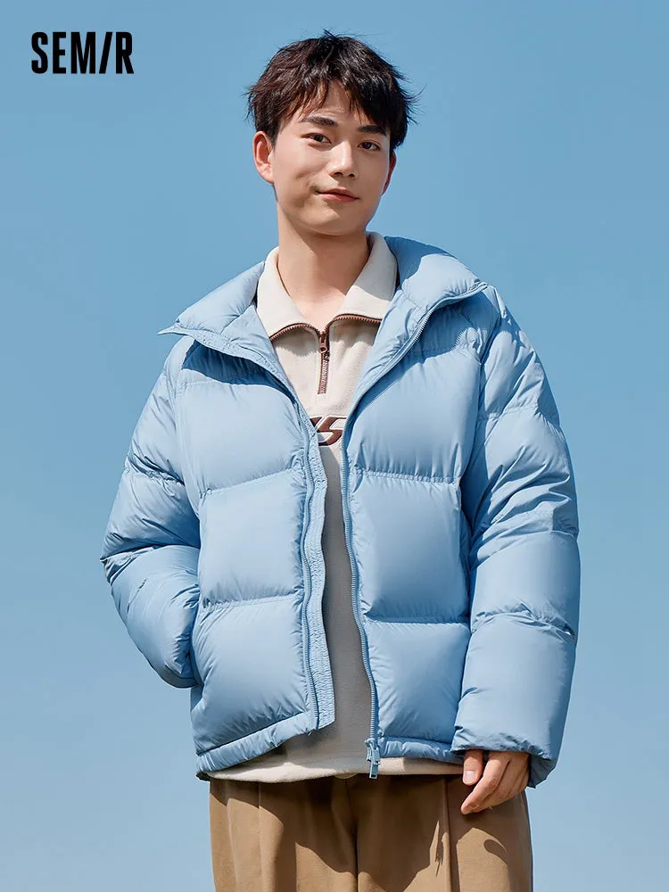 Unisex gray and white short thick down jacket