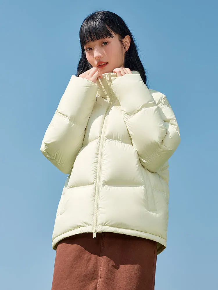 Unisex gray and white short thick down jacket