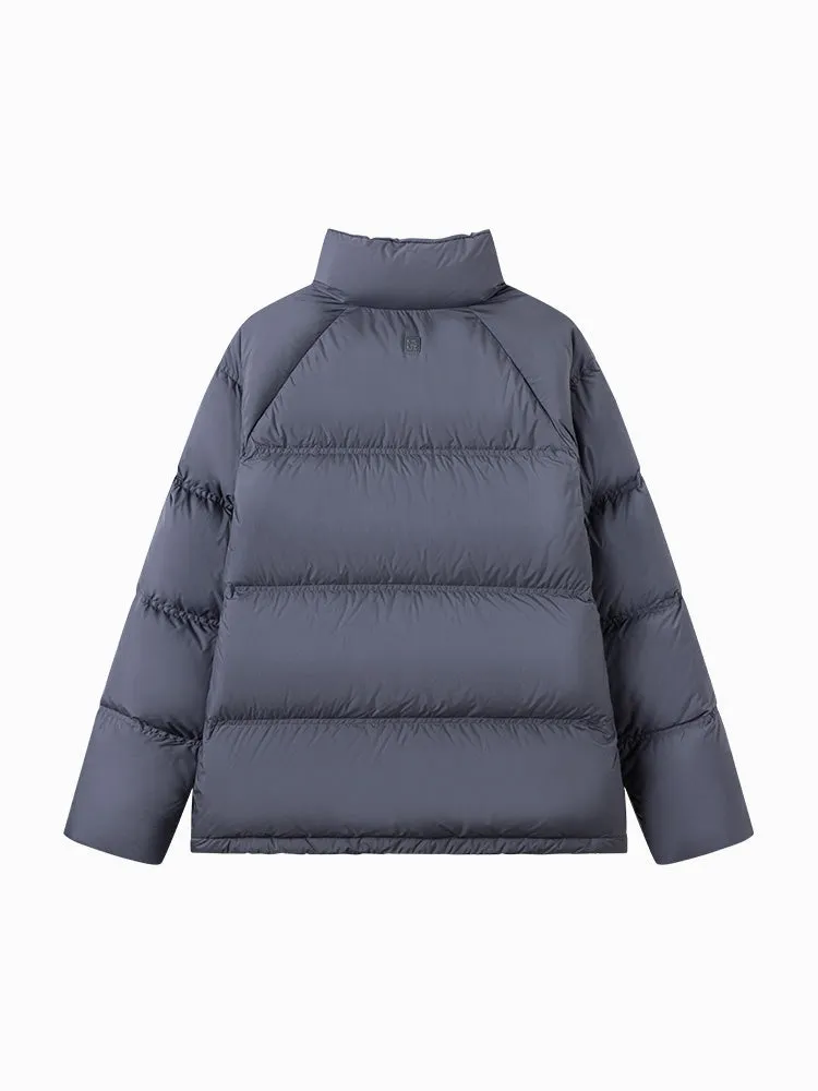 Unisex gray and white short thick down jacket