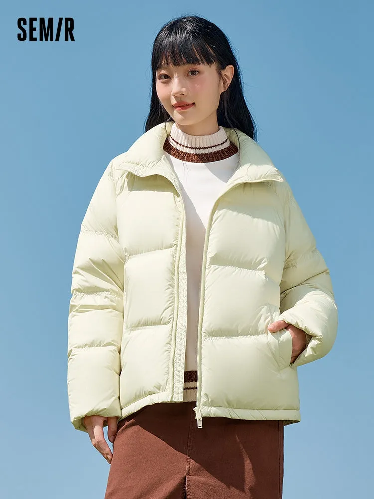 Unisex gray and white short thick down jacket