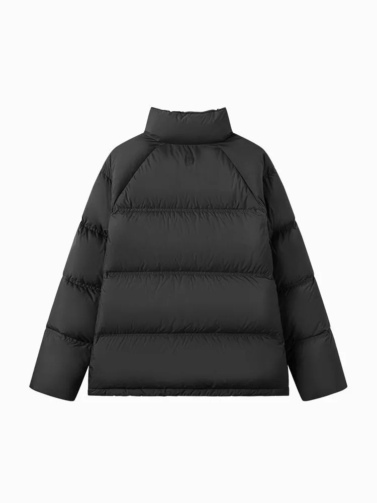 Unisex gray and white short thick down jacket