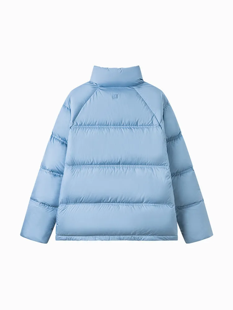 Unisex gray and white short thick down jacket