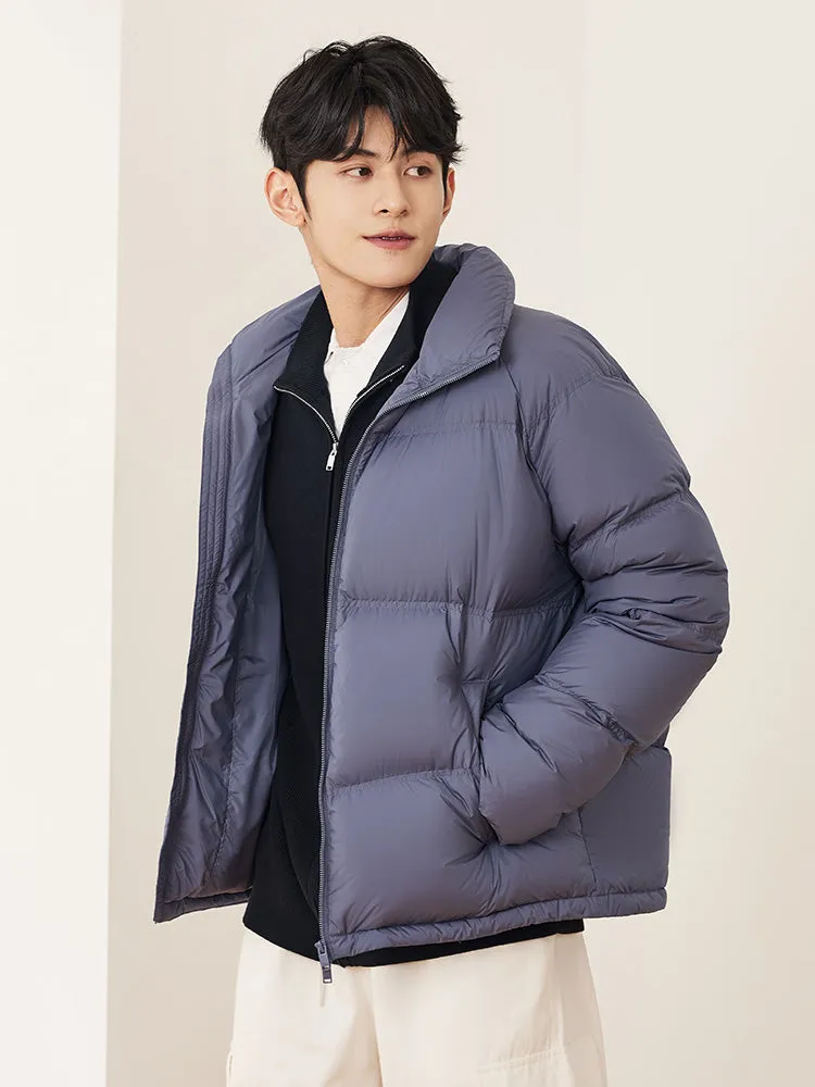 Unisex gray and white short thick down jacket