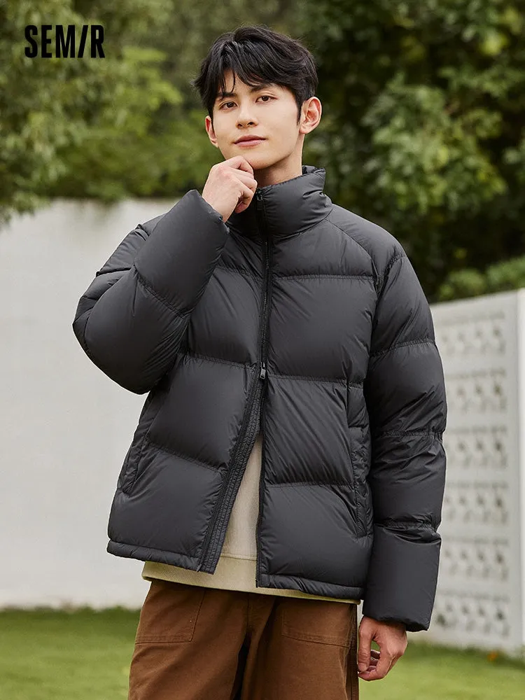 Unisex gray and white short thick down jacket
