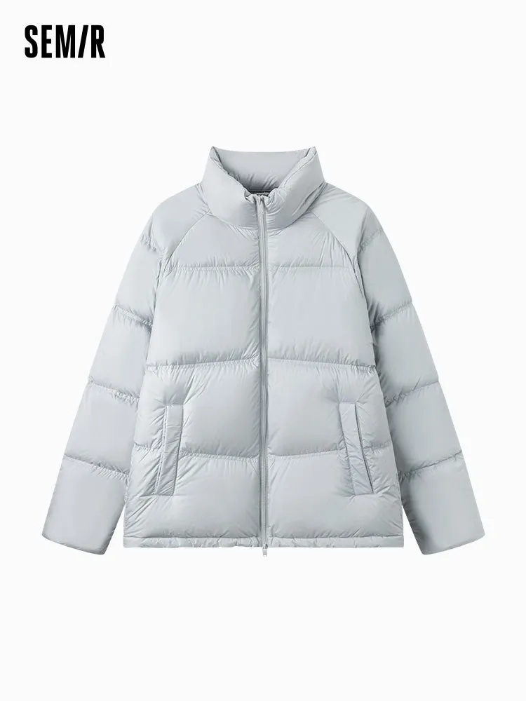 Unisex gray and white short thick down jacket