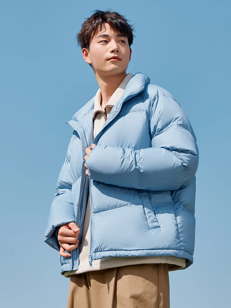 Unisex gray and white short thick down jacket