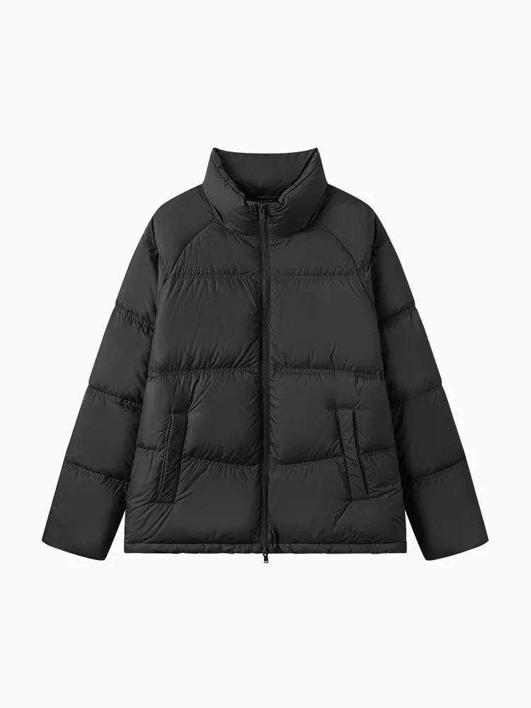 Unisex gray and white short thick down jacket