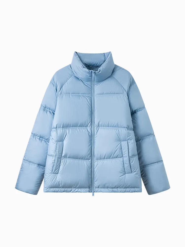 Unisex gray and white short thick down jacket