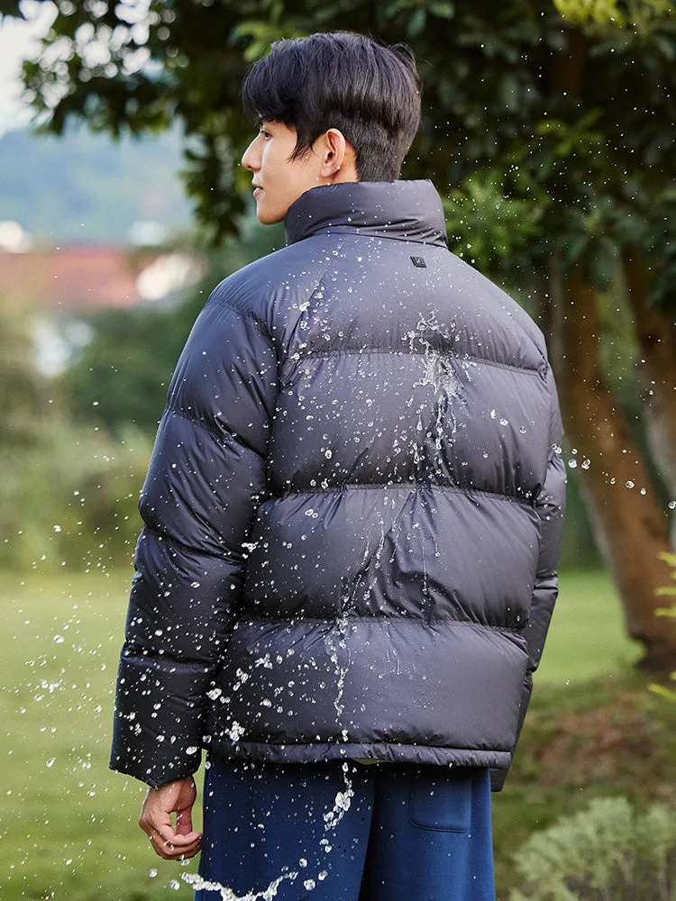 Unisex gray and white short thick down jacket