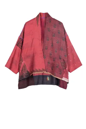 VINTAGE SILK PATCH KANTHA MINI KIMONO JKT - vp2055-red -