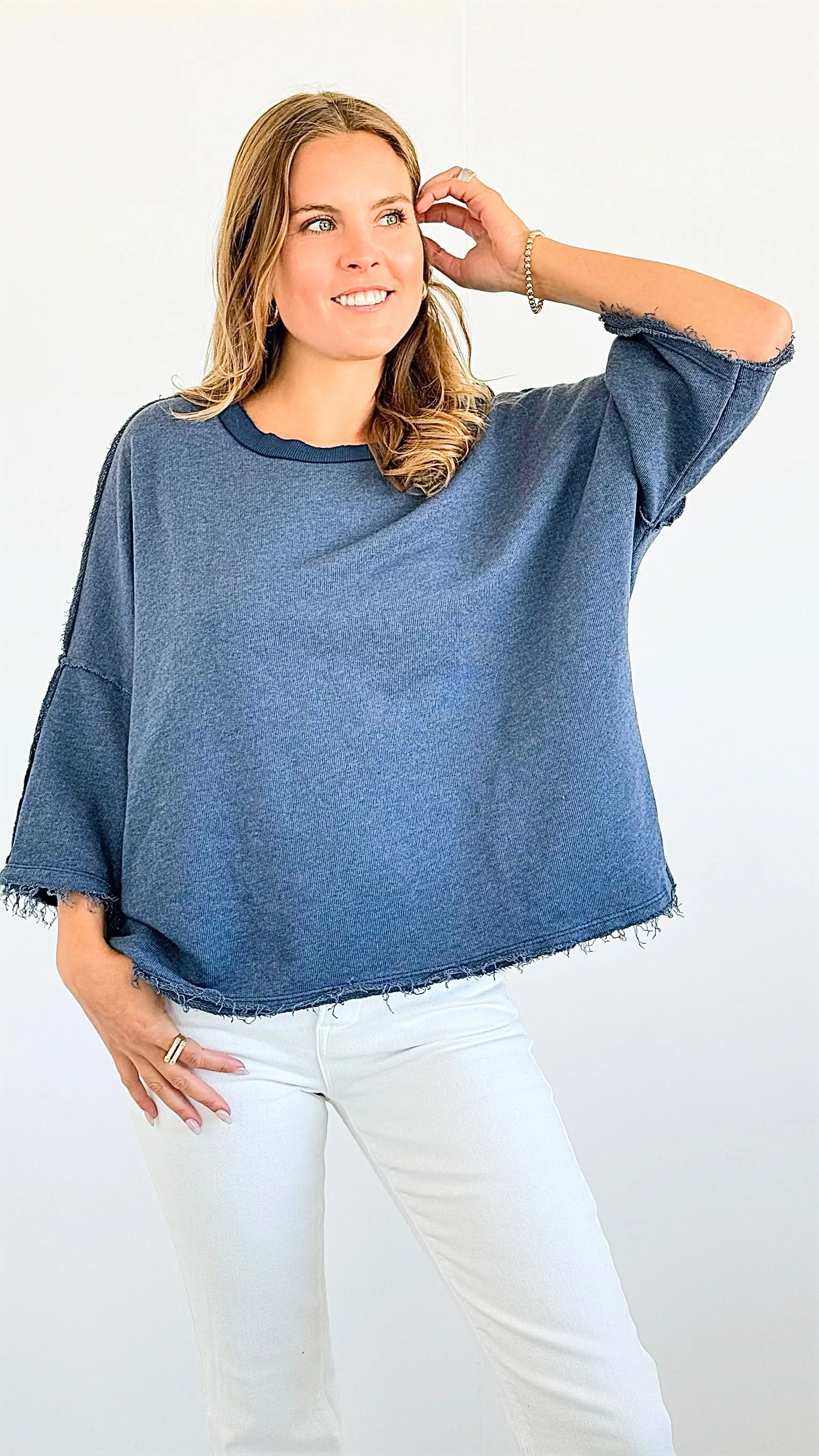 Vintage Terry Italian Sweatshirt- Denim Blue