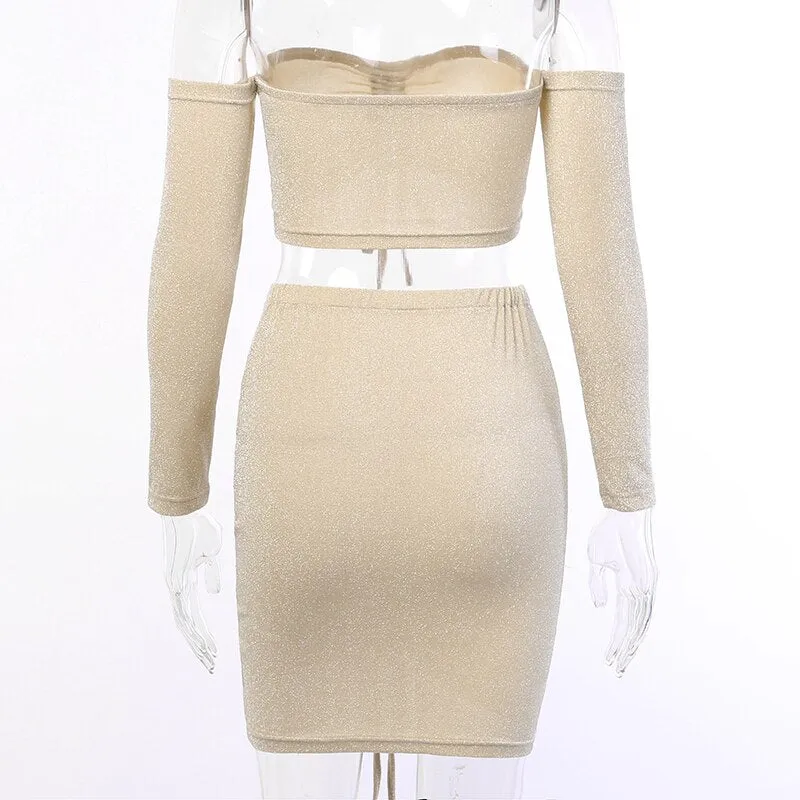Women's Skinny Ruched Off Shoulder Two-Piece Dress