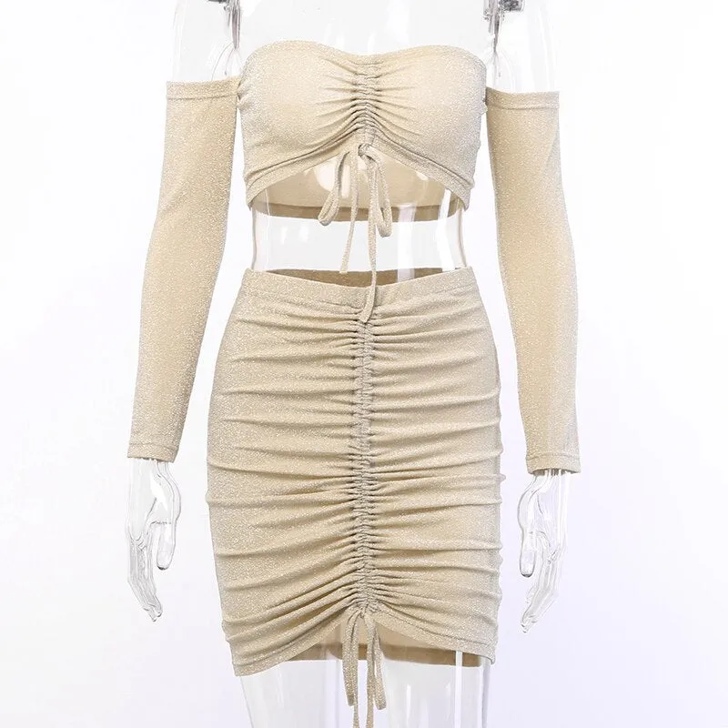 Women's Skinny Ruched Off Shoulder Two-Piece Dress