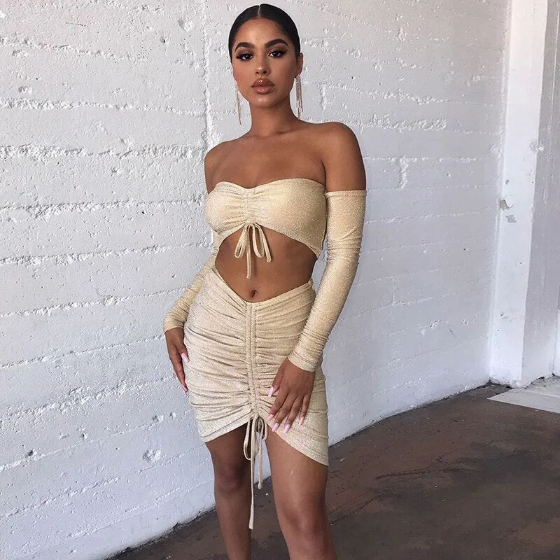 Women's Skinny Ruched Off Shoulder Two-Piece Dress