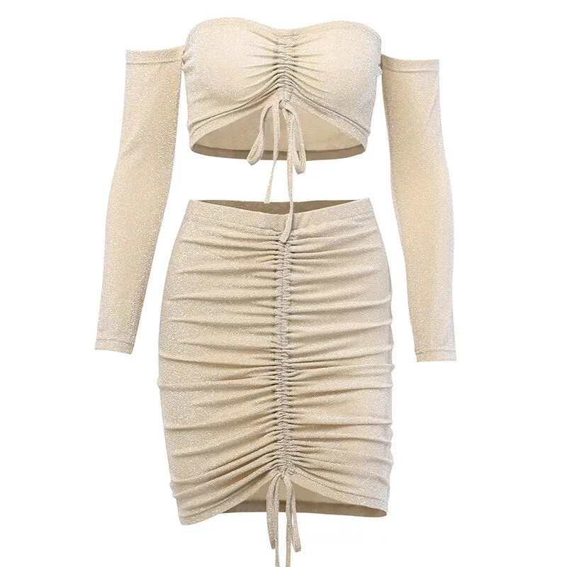 Women's Skinny Ruched Off Shoulder Two-Piece Dress