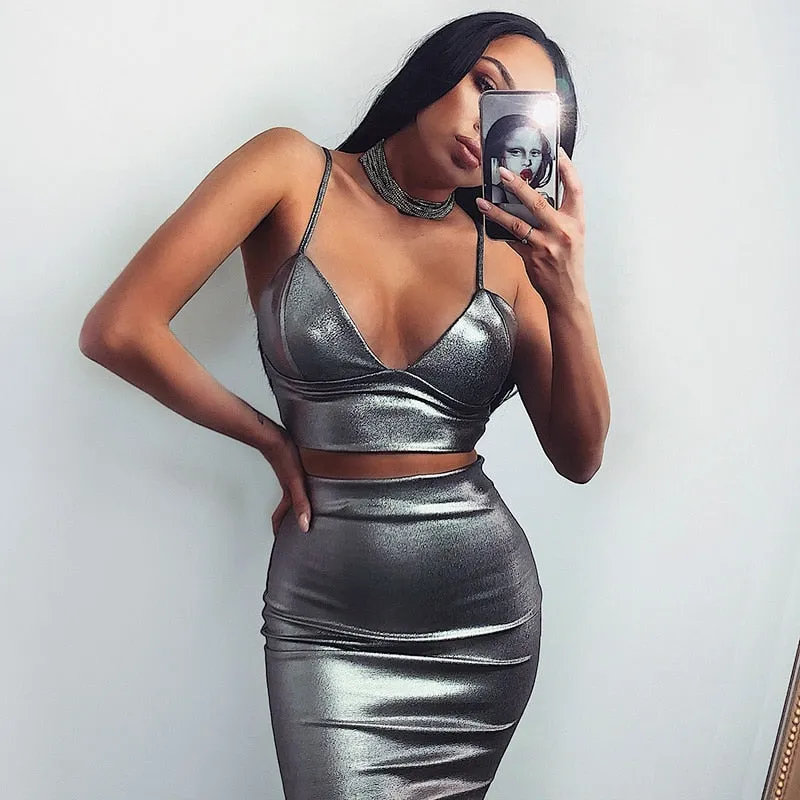 Women's Sleeveless V-Neck Skinny Two-Piece Dress