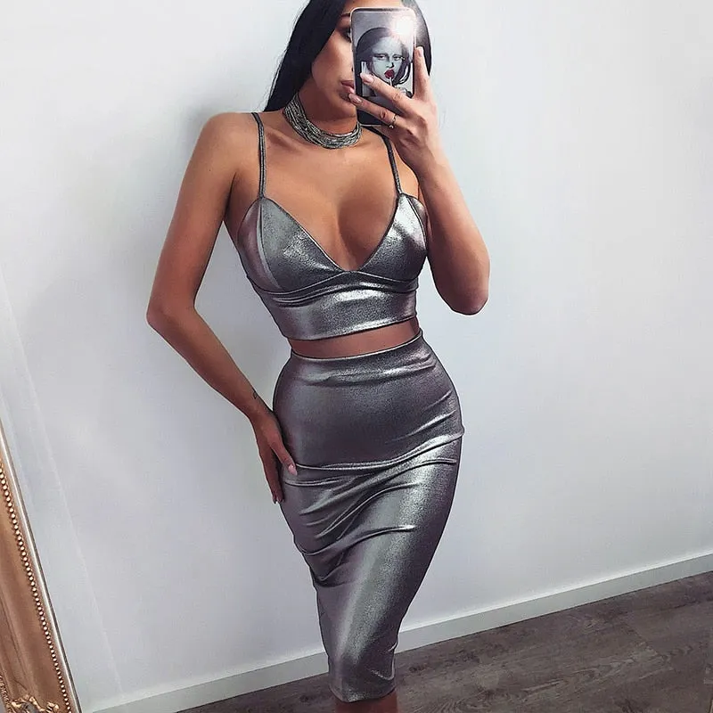Women's Sleeveless V-Neck Skinny Two-Piece Dress