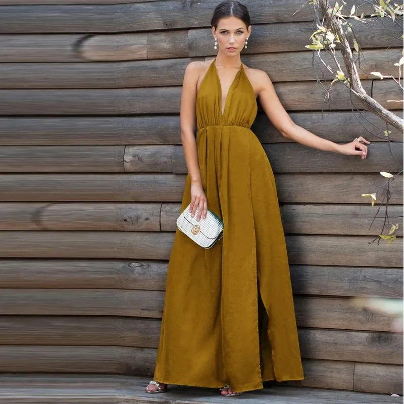 Women's Summer Satin Sleeveless Cross-Back Maxi Dress