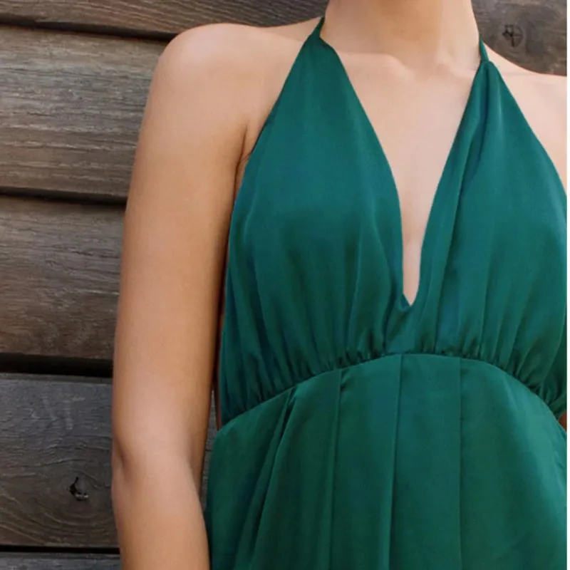 Women's Summer Satin Sleeveless Cross-Back Maxi Dress