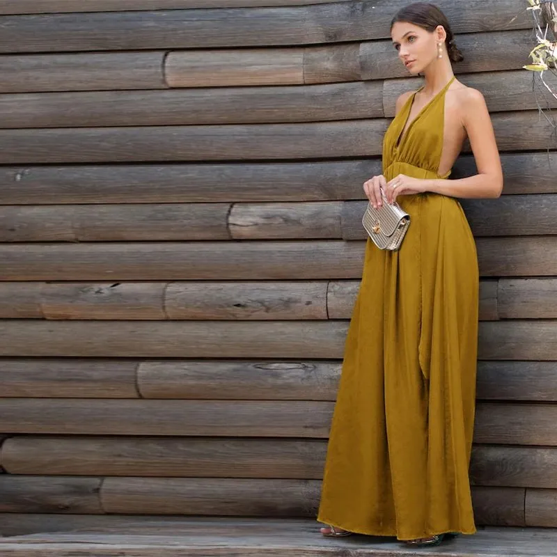 Women's Summer Satin Sleeveless Cross-Back Maxi Dress
