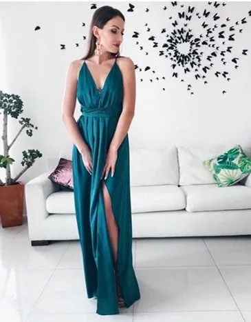 Women's Summer Satin Sleeveless Cross-Back Maxi Dress