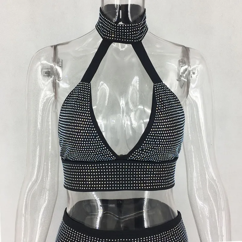 Women's Summer Sheath Two-Piece Dress With Crystals