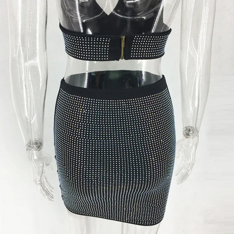 Women's Summer Sheath Two-Piece Dress With Crystals